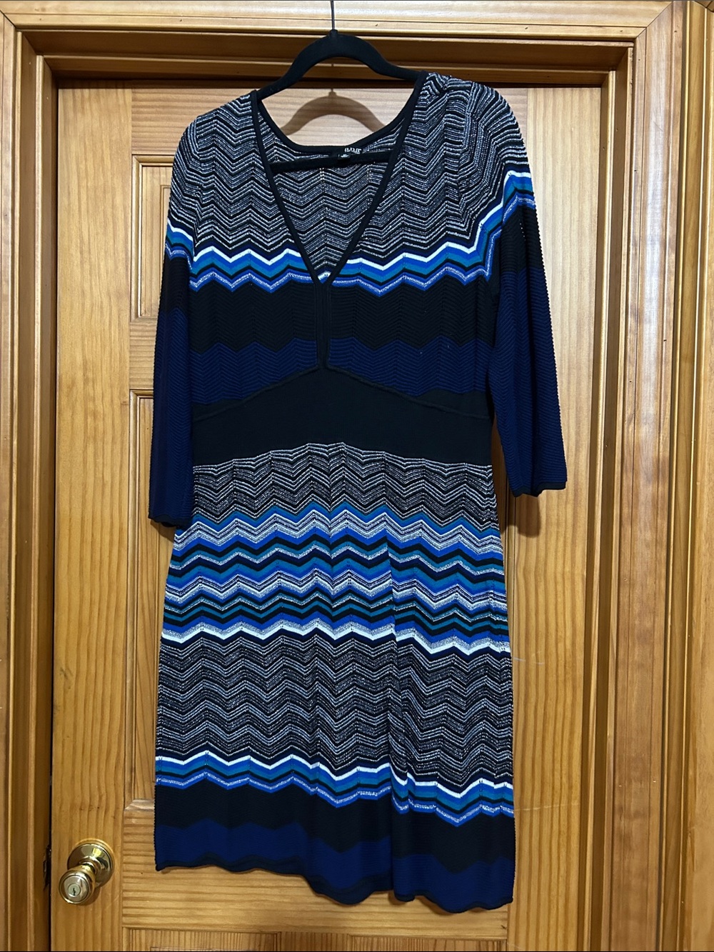 a.n.a Navy and Blue Chevron V-Neck Midi Dress